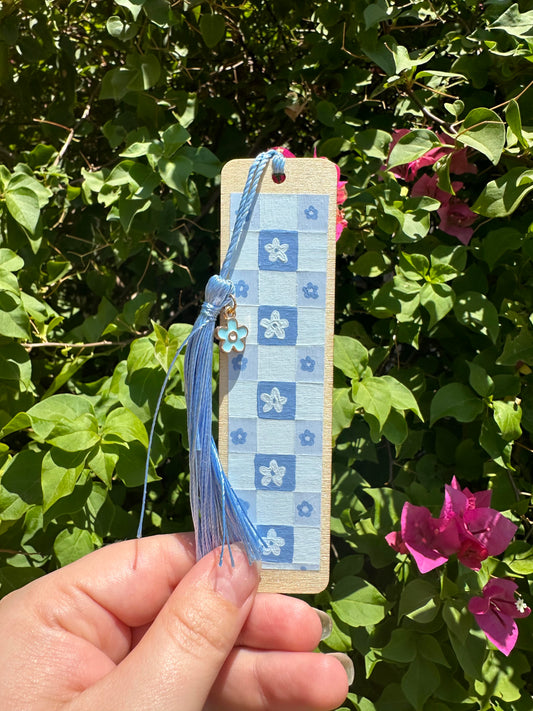 Blue Checkered Flower Bookmark